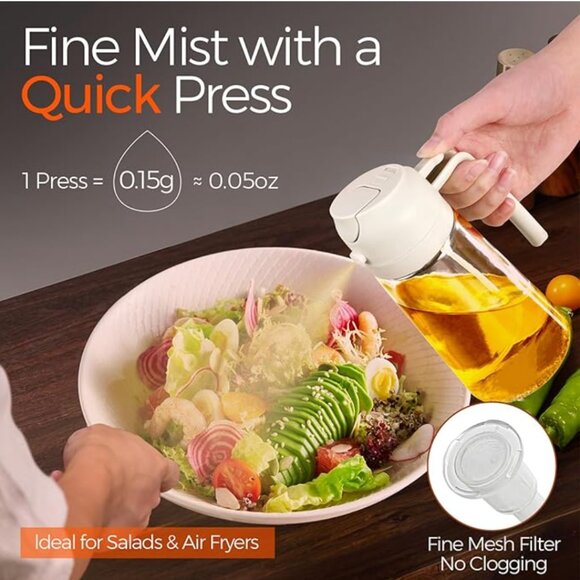 NEW Glass Olive Oil Sprayer w/ Stickers, 2 in 1 Oil Dispenser, Food Grade Bottle - Picture 4 of 15